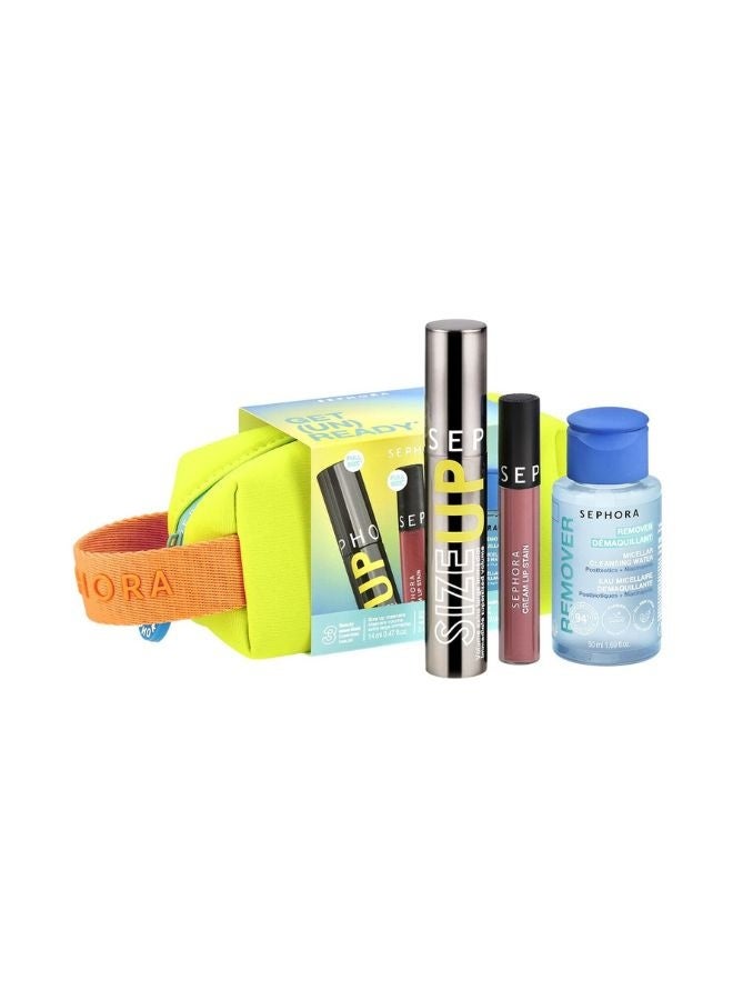 SEPHORA Collection Get (Un)Ready Set – Makeup & Cleansing Trio with Pouch, Size Up Mascara, Cream Lip Stain 122 Casual Peach & Micellar Cleansing Water - Image 1